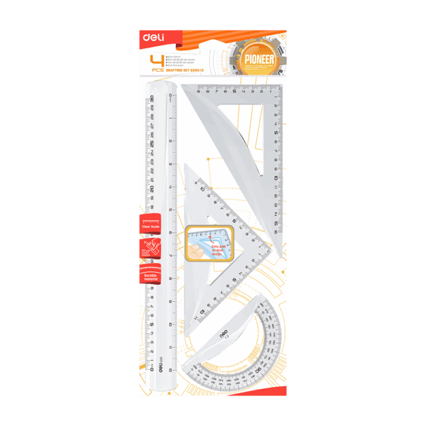 Set de Reglas de Geometría 30cm 4pzas Transparente Deli