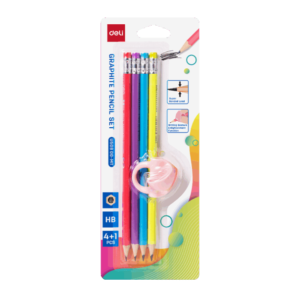 Lapiz de Grafito HB Deli c/Grip blister de 4und